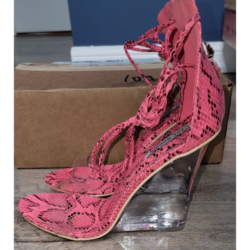 Pink Snake Print Strappy Wedges - Picture 3 of 7